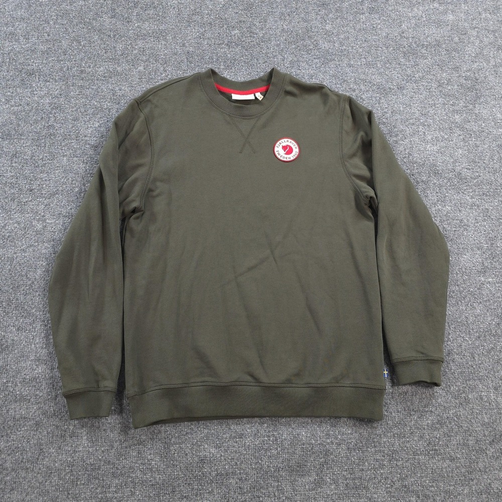 Fjallraven Sweater Mens M Green 1960 Logo Badge Crew Neck Pullover Hike Outdoors